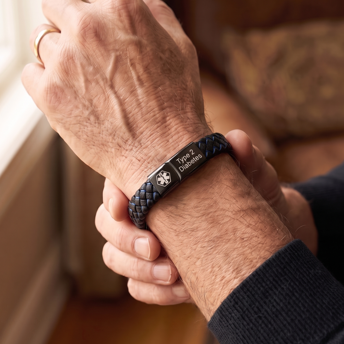 Diabetes medical alert bracelet worn on the wrist