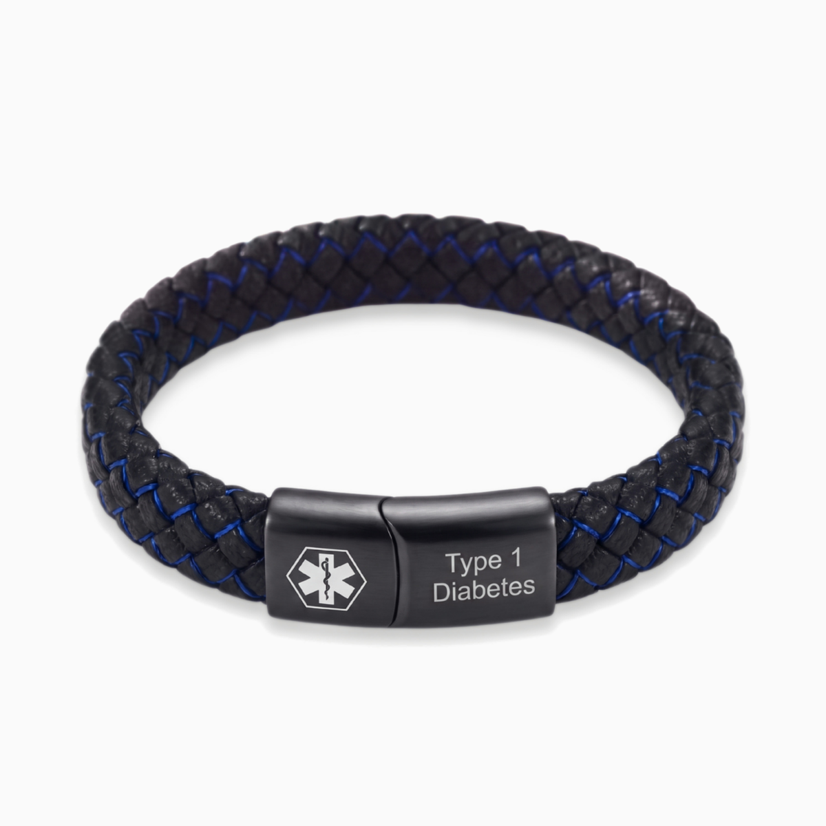 Type 1 diabetes medical alert bracelet, black and blue